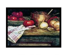 Buyartforless Kunstdruck, gerahmt, Soup von Deborah L. Chabrian, 50,8 x 36,8 cm, Vintage-Stil, Stillleben Küche, Rührtopf, Tomaten und Zwiebeln, Rot
