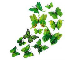 Tupalizy 12 Stück Doppelflügel 3D Schmetterling Wandaufkleber Aufkleber DIY Kunst Basteln Dekoration für Fenster Kühlschrank Kinder Mädchen Baby Schlafzimmer Klassenzimmer Badezimmer Home Office Geburtstag Party grün