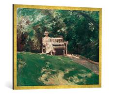 Gerahmtes Bild von Max Liebermann Die Gartenbank, Kunstdruck im hochwertigen handgefertigten Bilder-Rahmen, 100x70 cm, Gold Raya