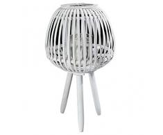 Benjara Laterne mit Lattenrost und Stativbeinen aus Bambus, Weiß