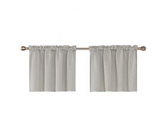 m-deconovo Solid strukturiert geprägt Rod Pocket Blackout Querbehang Vorhänge, Polyester-Mischgewebe, Light Beige-2pcs, 42x18 Inch