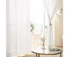 Deconovo Halbscherengardinen Solid kariert Jacquard Sheer Gardinen Ösen Sheer Gardine 52x95 inch Gebrochenes weiß