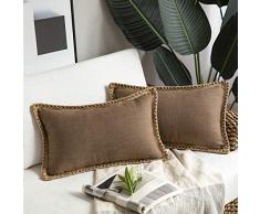 Phantoskop Set von 2 Kissenbezügen mit Leinenbesatz und maßgeschneiderten Kanten, Landhausstil 12 x 20 Coffee