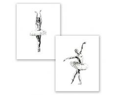AtoZStudio A69 Ballerina-Wandbild, Set mit 2 Bildern – Ballett-Position, süße Poster, Kinderzimmer, Mädchen, Mädchen – Aquarell-Gemälde, Kunst (8 x 10)