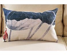OSVINO Kissenbezug Pillowcase Baumwolle Leinen Lotosblume Landhausstil Vintage mit Reißverschluss für Sofakissen Dekokissen Autokissen Zierkissen Kissenbezüge Kissenhülle, C 30x50cm
