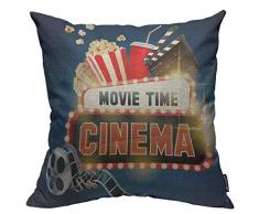 Mugod Filmposter Dekokissenbezug, Popcorn, Filmstreifen, Clapboard, Karten und Film-Time-Banner, glänzende Schild-Druck, lustige Kissen, Heimdekoration, Couch Kissenbezug, Baumwoll-Leinen, A077, 18 X 18 Inch
