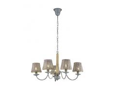 Trio Leuchten Kronleuchter 110900511 Rotin, Metall grau, Rattan/Leinen, exkl. 5 x E14