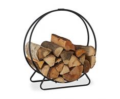 Relaxdays, schwarz Kaminholzregal, rund, Holzscheite Stapelhilfe, aus Stahl, innen, Brennholzregal, HxBxT 65x61x26 cm, 65 x 61 x 26 cm