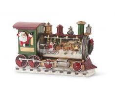 K&K Interiors 53087B Weihnachtsmann Zug mit Schlitten, Kunstharz, 33 cm, Polyresin/Glas