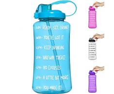 HydroMATE motivierende Wasserflasche mit Zeitmarkierer, großer BPA-freier Krug mit Strohhalm und Griff, wiederverwendbar, auslaufsicher, mit Zeitmarkierung für mehr Wasser, tägliches Hydro MATE 100 oz 3 Liter & 50 oz 1,5 Liter, türkis, 3 Liter