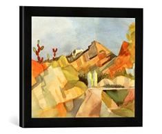 Gerahmtes Bild von August Macke Felsige Landschaft, Kunstdruck im hochwertigen handgefertigten Bilder-Rahmen, 40x30 cm, Schwarz matt