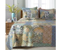 Kolachic Bohemian Floral Tagesdecke, Steppdecke, Patchwork, 100% Baumwolle, wendbar, atmungsaktiv King Bohemian Floral