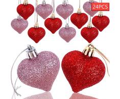 AOPOO Valentinstag Herz Christbaumkugeln Ornament Herz Ornamente für Valentinstag Hochzeit und Home Party Dekoration, 2 Arten matt und glänzende Oberfläche Glitzer Rot, Glitter Pink