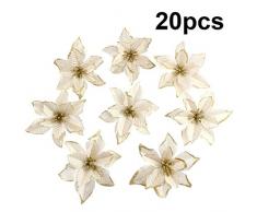 iSuperb Künstliche Weihnachtsstern, goldfarben, silberfarben, rot, Glitzer, Hochzeit, Party, Dekoration, künstliche Blumen, Weihnachtsbaumschmuck, 20 Stück gold