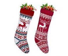 Lustige Party Weihnachtsstrümpfe, gestrickt, 45,7 cm, klassisches Rentier-Kamin, Rot/Weiß