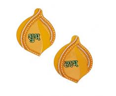 The Indian Storeroom Diwali-Dekorationen, dekoratives Shubh Labh Türhängend, rotes Blatt-Design, handgefertigt, Acryl, Vitrine, 2 Stück