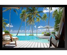 Poster Gießerei Rasen Stühle Infinity Schwimmbad Unter Palmen, in Tropischen Paradies Foto Kunstdruck von proframes 20x14 inches Framed Poster