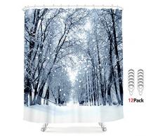 Lightinnhome Winter-Duschvorhang, Schneebedeckt, Wald, Landschaft, 12 Stück, Metallhaken, Idyllische Landschaft, Dschungel, Jahreszeit, Weihnachten, Natur, kalter Baum, Stoff, wasserdicht, für Zuhause, Badewanne, Deko, 183 x 183 cm
