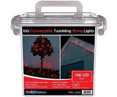WeRChristmas 100 Anschließbare blinkenden LED Lichterkette 2 Pin Männlich und Weiblich, 10 m – Rot