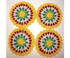 Vanyear Häkeldeckchen Platzsets für Esstisch Set mit Spitze Stoff Deckchen Getränken Untersetzer Deckchen Häkelset 4 Stück, Baumwolle, Light Yellow #6, 4(11CM)