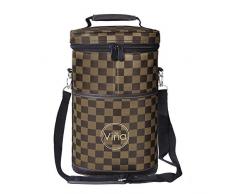 Vina Wein-Tragetasche für 2 Flaschen, Champagner-Tragetasche, Picknick-Kühler, isoliert, Schwarz + Gratis Korkenzieher one size for most Braunes Gitter