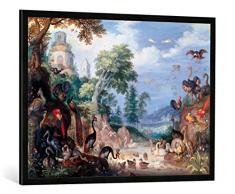 Gerahmtes Bild von Roelant Jakobsz Savery Landschaft mit Vögeln, Kunstdruck im hochwertigen handgefertigten Bilder-Rahmen, 100x70 cm, Schwarz matt