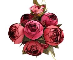Luyue Vintage Künstliche Pfingstrosen Seide Pfingstrosen Kunstblumen Hochzeit Blumenstrauß Home Floral Decor (1 Stück) Vintage Burgundy