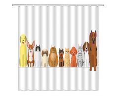 Tingrun Funny Cat Duschvorhang Cartoon Cute Pet Humor Kätzchen Tiere Gemälde Kunst Kinder Design Kreatives Weiß Einfache Bild Stoff Badezimmer Vorhang Set 183 x 183 cm mit Haken Schwarz Weiß PET