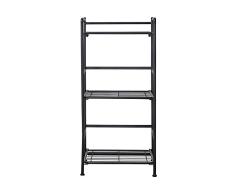 Flipshelf Bücherregal, zusammenklappbar, Metall, platzsparend, Keine Montage, für Zuhause, Küche, Bad und Büro, Schwarz, 3 Ablagen, schmal