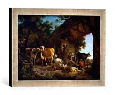 Gerahmtes Bild von Jean-Louis Demarne (Demarnette) Tiere vor dem Stall, Kunstdruck im hochwertigen handgefertigten Bilder-Rahmen, 40x30 cm, Silber Raya