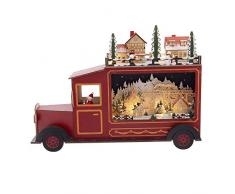 Kurt S. Adler 33 cm batteriebetriebener Weihnachtsmann im LKW mit Dorfszene Tischstück Mehrfarbig