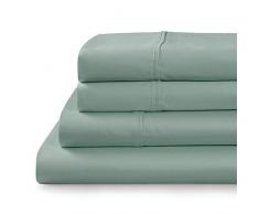 Tranquil Nights Bettlaken, 100 % Supima-Baumwolle, Fadenzahl 1000, 4-teiliges Set, lange stapelbare gekämmte Baumwolle, Satin, Z Saum, ultra-weich und glänzend, passend für Matratzen bis 50,8 cm Tiefe Full aqua