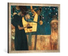 Gerahmtes Bild von Gustav Klimt Die Musik, Kunstdruck im hochwertigen handgefertigten Bilder-Rahmen, 70x50 cm, Silber Raya