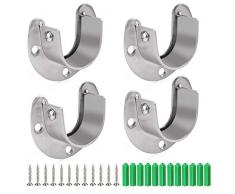 BESUNTEK Kleiderstangenhalter aus Edelstahl, strapazierfähig, U-förmig, 3,8 cm Durchmesser, Stangen-Endträger für Schrank Gardinenstange mit Schrauben, 4 Stück