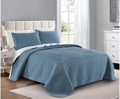 PURE BEDDING Übergroße Tagesdecke - Weiche, leichte Tagesdecke aus Mikrofaser für die ganze Saison (Voll/Königin - Quadratisch Aschblau)