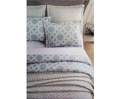 Bettbezug Set, Aron, King Size Bett 3 Stück, geometrische Gitter Streifen Linien Muster in weiß und grau auf hellblau, EnVogue Betten