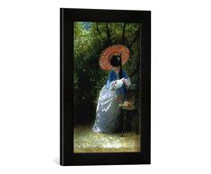 Gerahmtes Bild von Hendricus Jacobus Burger Brieflesende Dame mit japanischem Sonnenschirm, Kunstdruck im hochwertigen handgefertigten Bilder-Rahmen, 30x40 cm, Schwarz matt