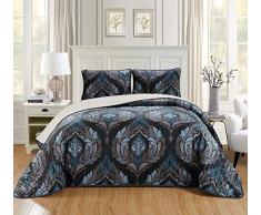 Chezmoi Collection Micromink Sherpa Wendebettwäsche, 3-teilig Modern Queen Medaillon mit Blumenmuster