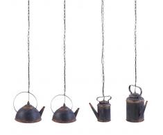 K&K Interiors 13486E Set mit 4 Lampen für Kaffee und Teekanne, rustikal, Metall, Schwarz