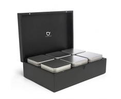 Bredemeijer großes schwarzes edles Teebox Set 7-teilig inkl. 6 Teedosen