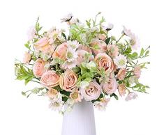YUYAO Künstliche Blumen Seidenrosen Blumenstrauß Hochzeit Party Home Decor Champagner, ohne Vase