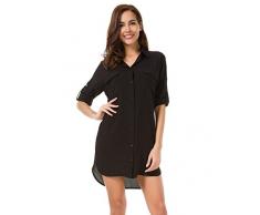 LUSMAY MOQUEEN Damen Hemd mit Knopfleiste und Langen Ärmeln