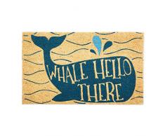 DII Fußmatte für Innen- und Außenbereich, natürliche Kokosfaser, leicht zu reinigen, rutschfeste Unterseite für den Eingangsbereich, für Terrasse, Haustür, Allwetter-Türen 18x30 Whale Hello There