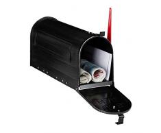 Relaxdays Briefkasten, Vintage, US Mail, Zeitungsfach, groß, HxBxT: 25x19x52,5 cm, Fahne rot, Stahl Mailbox, schwarz, 1 Stück