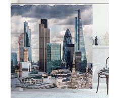 Cartoon Duschvorhang von ambesonne, Fisherman Fantasy Haus Fairytale Unterwasserwelt Fische Koralle Wolkenhimmel, Stoff Badezimmer Decor Set mit Haken, blau braun grün, Textil, Multi 13, 69W x 70L