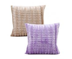 MOCOFO 2 Stück, Kurz Plüsch Überwurf Kissen, Dekoration Weihnachten Massiv Plüsch Kissen Bezug für Quadratische Kopfkissen, Plüsch, Purple and Khaki, 45cm(W)*45cm(L)