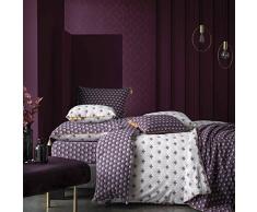 Libre Cours Spannbettlaken, Weiß / Pflaume Bedruckt, 240 x 220 cm