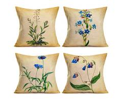 Asminifor Kissenbezüge Retro Blumen Vintage Blumen Baumwolle Leinen Bauernhaus Dekor Überwurf Kissenbezug für Zuhause Sofa Couch 45,7 x 45,7 cm 4 Stück Frühlingsdekoration Kissen 18 x 18 inches Campanula