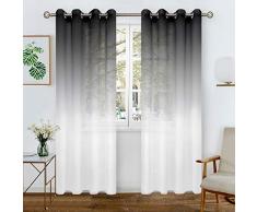 BGment Vorhänge aus Leinen, Ombre, durchscheinend, für Wohnzimmer, Ösen, halbVoile, Lichtfilterung, Sichtschutz, für Schlafzimmer, 2 Stück 52W x 95L schwarz