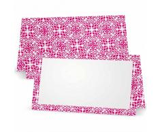 Rosa Design Tischkarten, flach oder Zelt Stil – 10 oder 50 Pack – Weiß blanko vorne mit Muster Bordüre – Placement Tisch Name Platz Stationery Party Supplies – Jede Gelegenheit oder Event – Abendessen Lebensmittel